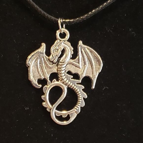 Silver Toned Dragon Charm Necklace - Picture 6 of 6